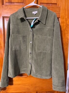 Olive Green Corduroy Button-Up Shacket